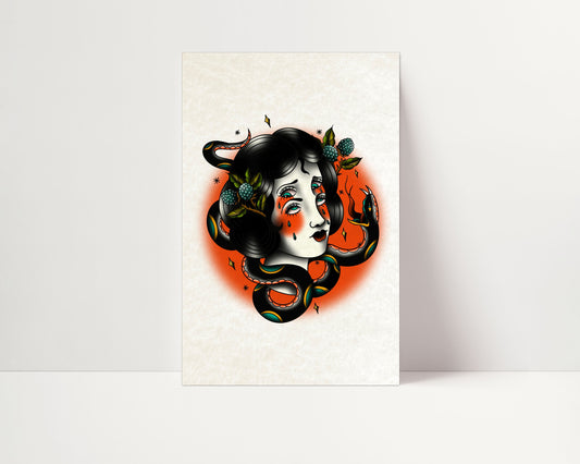 Tattoo Style Art Print - Medusa