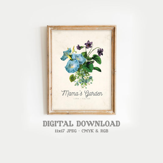 Digital Download - Personalized Custom Print - Family Birth Flower Bouquet - Instant Gift - Print at Home