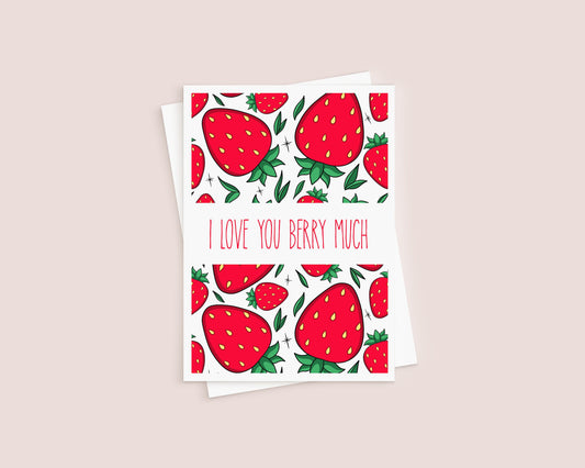Mothers Day Card - I Love You Berry Much - Strawberry Pattern 5x7 Greeting Card