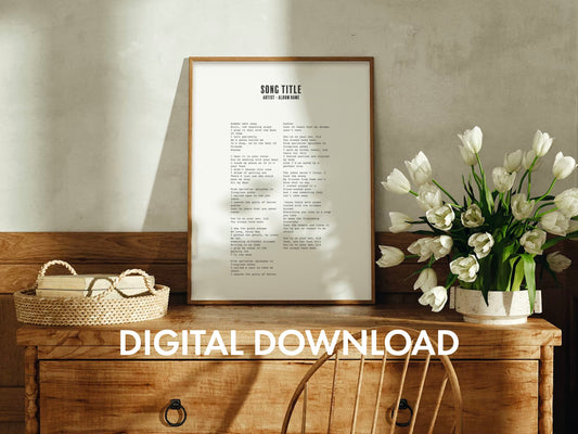 Digital Minimalist Song Lyric Print - Favorite Song Poster - Music Poster
