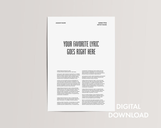 Digital Song Lyric Print - Favorite Song Poster - Music Poster