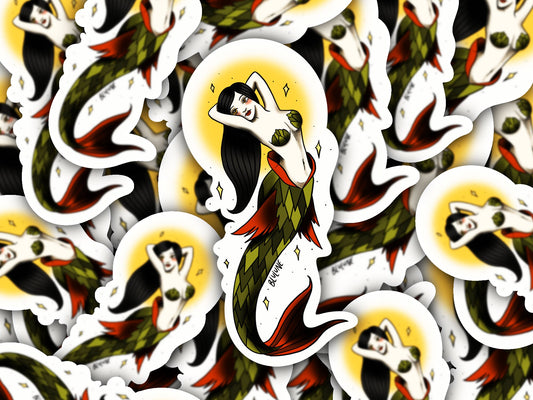 Mermaid Siren Pin Up Tattoo Art Sticker - Tattoo Stickers - Traditional Tattoo Style - Old School - Vintage