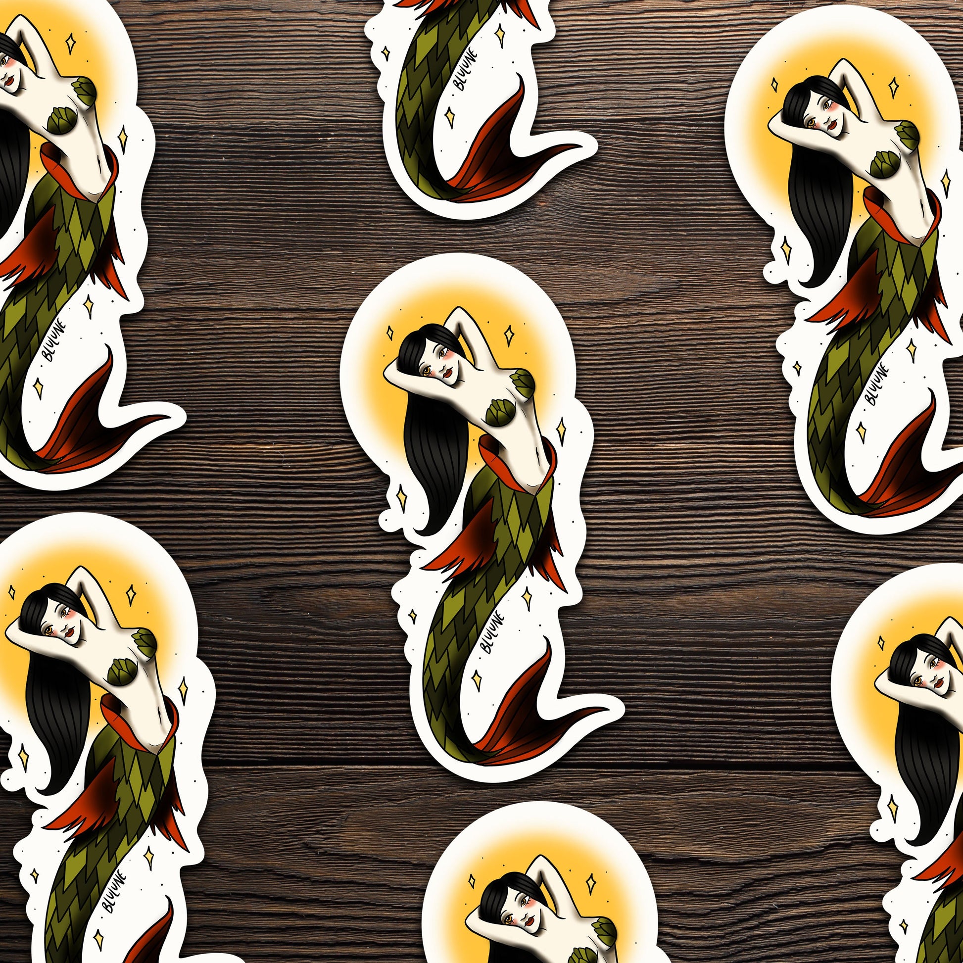 Mermaid Siren Pin Up Tattoo Art Sticker - Tattoo Stickers - Traditional Tattoo Style - Old School - Vintage