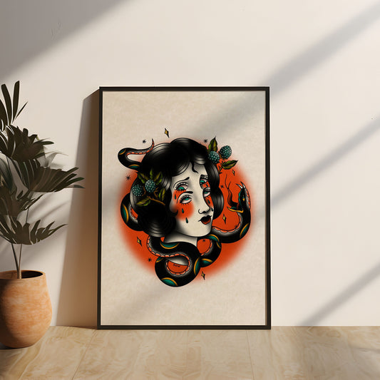 Tattoo Style Poster - Medusa - Art Print Wall Art - Instant Download - Printable Art