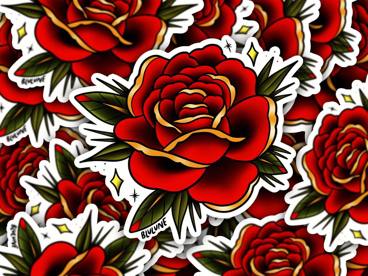 Tattoo Style Sticker Pack - Roses - Red, Pink and Mauve
