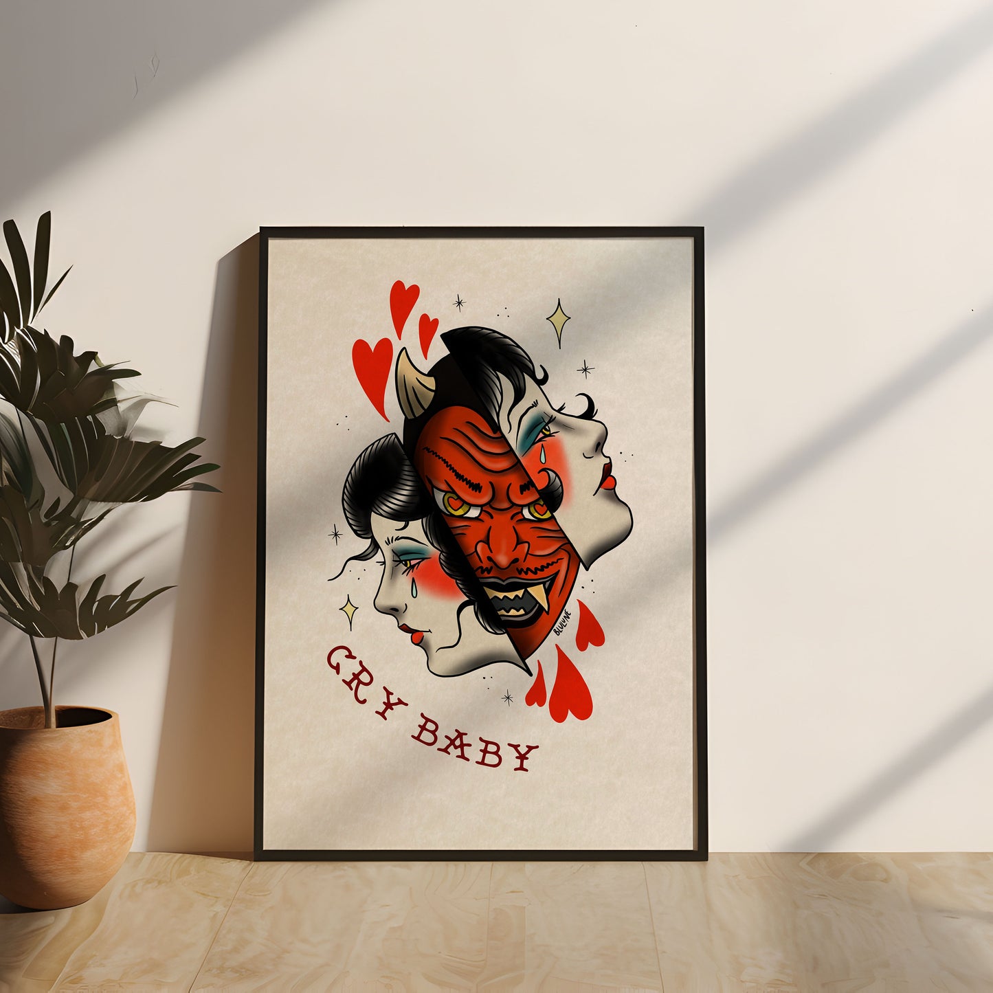 Tattoo Style Poster - Cry Baby - Art Print Wall Art - Instant Download - Printable Art