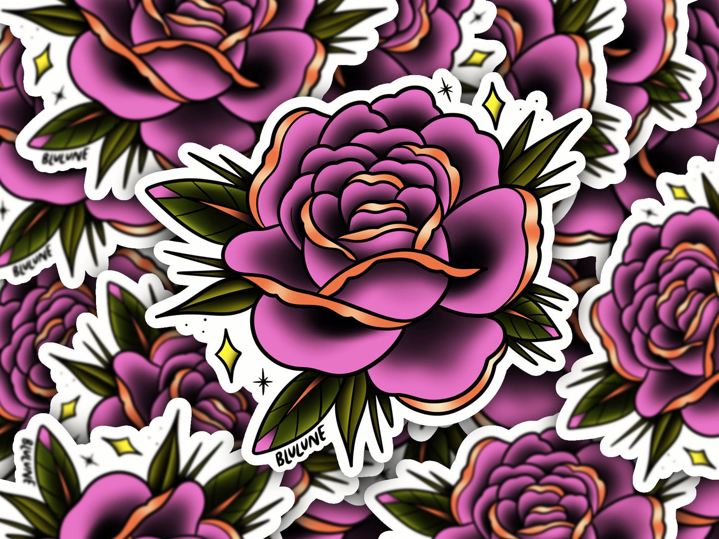 Tattoo Style Sticker Pack - Roses - Red, Pink and Mauve