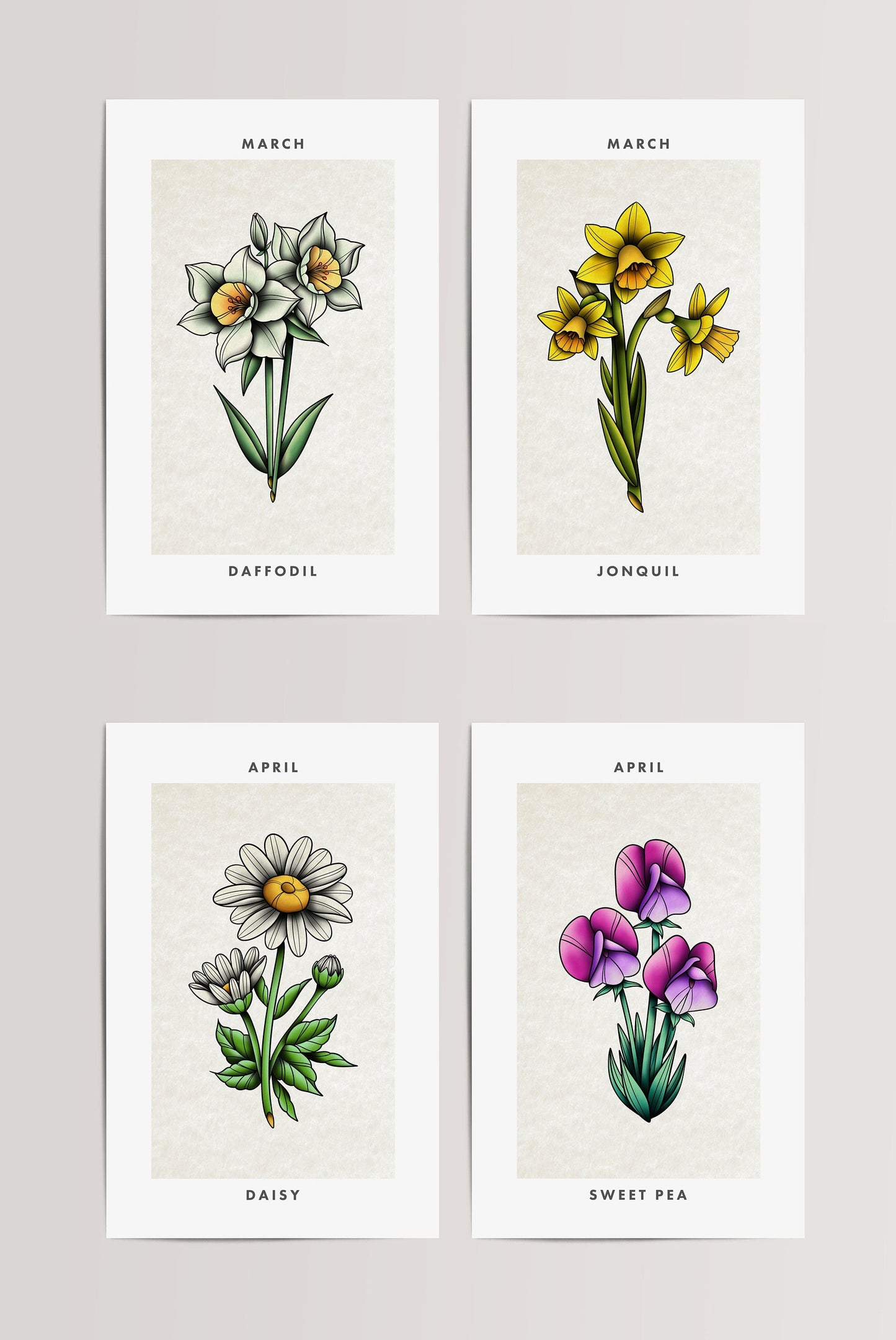 Mothers Day Gift - Tattoo Flower Art - Birth Month Flower Print - Vintage Flower Illustration Art