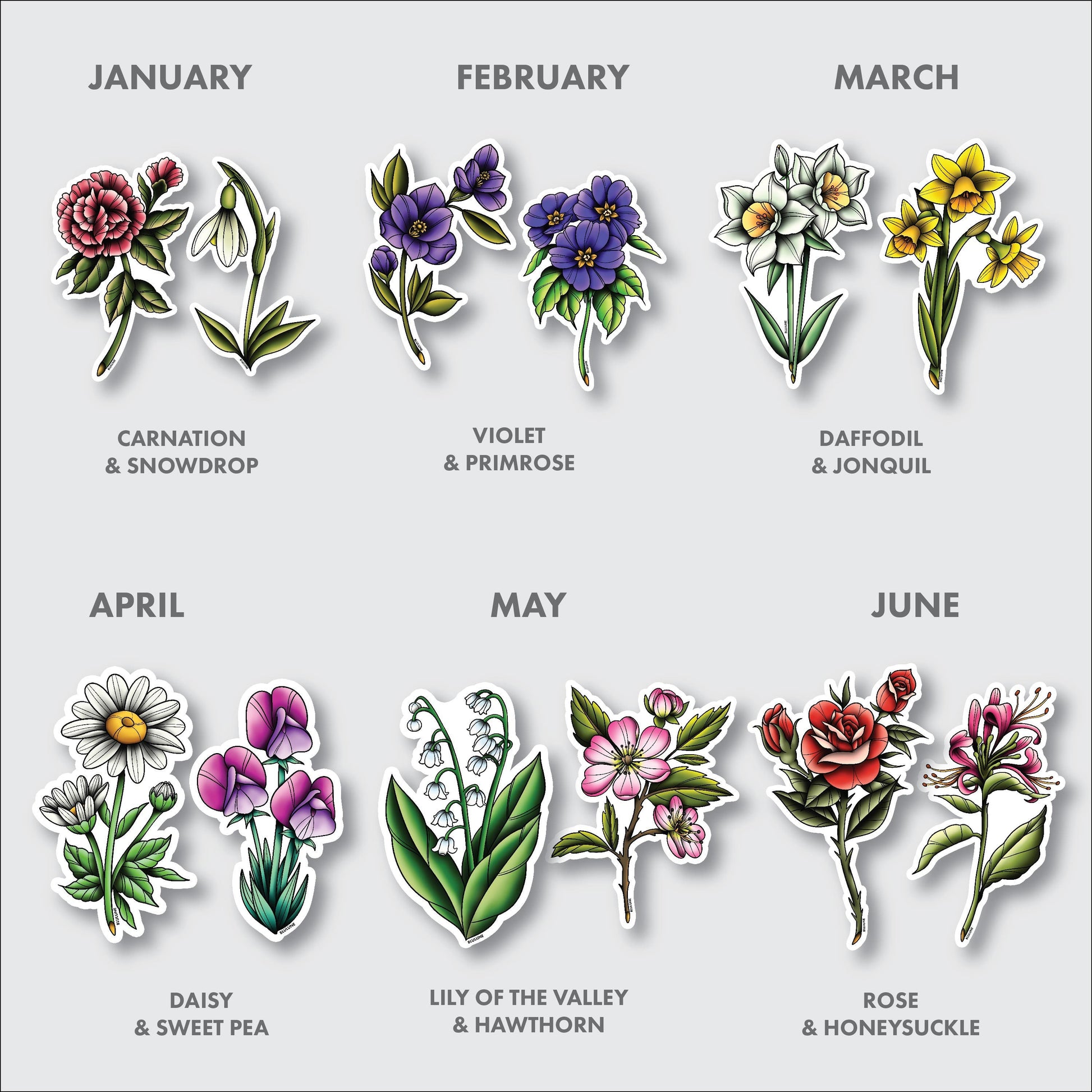 Birth Month Flower Sticker, Birth Month Flower Vintage Tattoo Art
