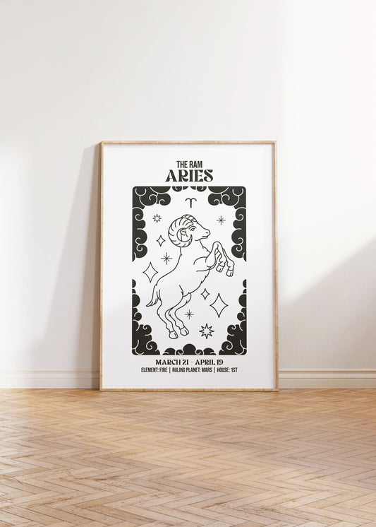 Aries Zodiac Sign Poster, Star Sign Gift, Celestial Wall Decor, Custom Zodiac Art Print, Personalized Zodiac Astrology Star Sign Gift