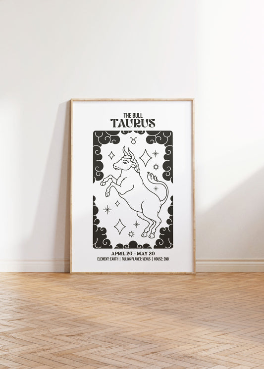 Taurus Zodiac Sign Poster, Star Sign Gift, Celestial Wall Decor, Custom Zodiac Art Print, Personalized Zodiac Astrology Star Sign Gift