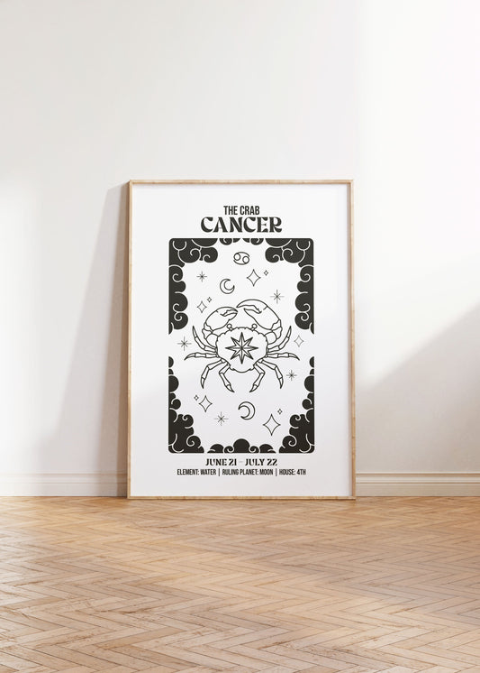 Cancer Zodiac Sign Poster, Star Sign Gift, Celestial Wall Decor, Custom Zodiac Art Print, Personalized Zodiac Astrology Star Sign Gift