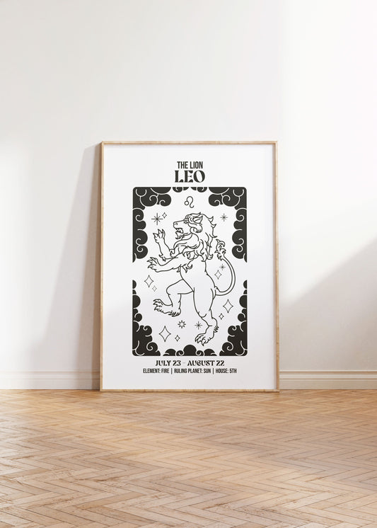 Leo Zodiac Sign Poster, Star Sign Gift, Celestial Wall Decor, Custom Zodiac Art Print, Personalized Zodiac Astrology Star Sign Gift