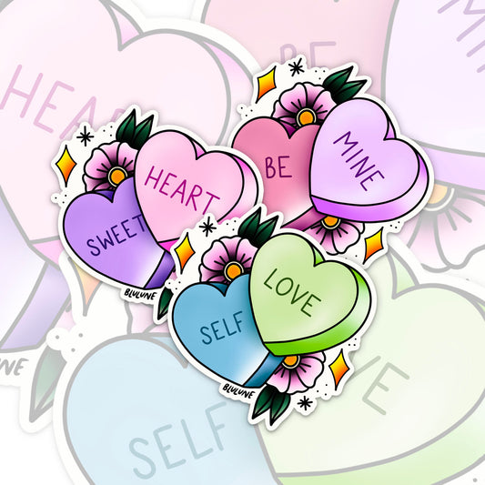 Valentine Sticker Pack - Tattoo Flash - Sweet Heart - Be Mine - Self Love