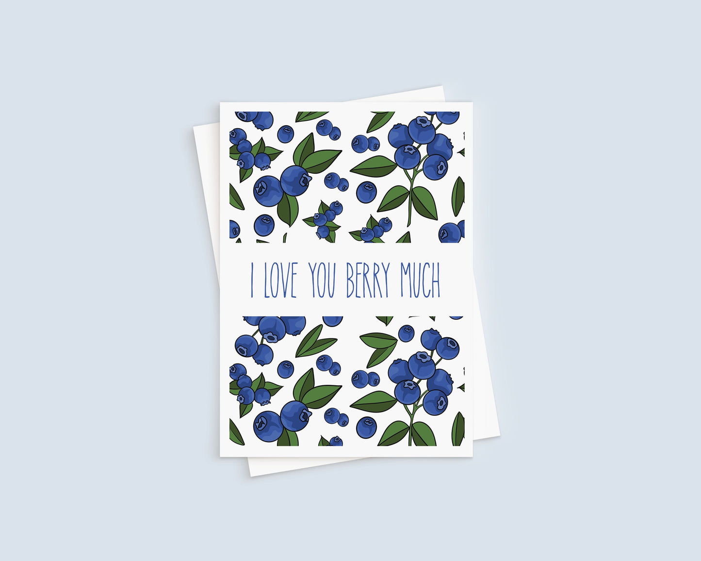 Valentine Card - I Love You Berry Much - Blueberry Pattern 5x7 Greeting Card