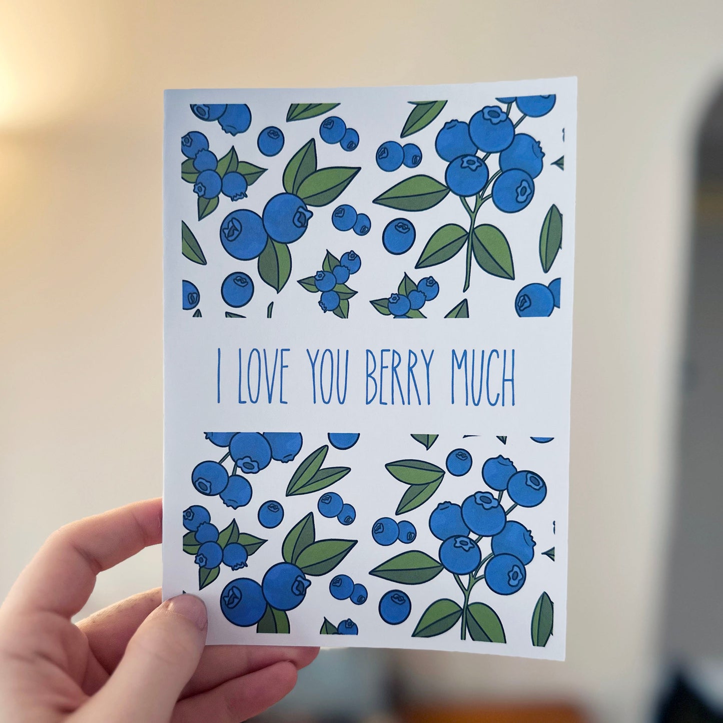 Valentine Card - I Love You Berry Much - Blueberry Pattern 5x7 Greeting Card