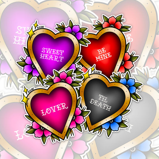 Valentine Sticker Pack - Tattoo Flash - Sweet Heart - Be Mine - Lover - Til Death